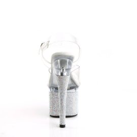 Pleaser ESTEEM-708DM Plateau Sandalettes Rhinestones Transparent Silver EU-40 / US-10