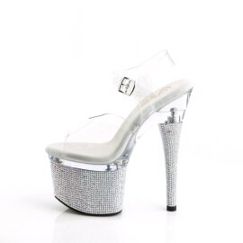 Pleaser ESTEEM-708DM Plateau Sandalettes Rhinestones Transparent Silver EU-36 / US-6