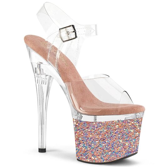 Pleaser ESTEEM-708LG Plateau Sandalettes Glitter Transparent Rose Gold EU-35 / US-5