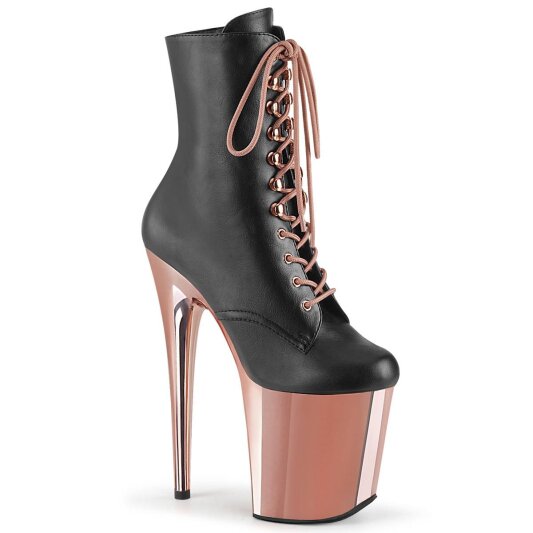 Pleaser FLAMINGO-1020 Plateau Ankle Boots Faux Leather Chrome Rose Gold Black EU-36 / US-6