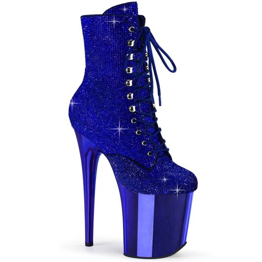 Pleaser FLAMINGO-1020CHRS Plateau Ankle Boots Rhinestones Chrome Blue EU-40 / US-10
