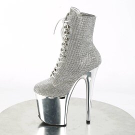 Pleaser FLAMINGO-1020CHRS Plateau Ankle Boots Rhinestones Chrome Silver EU-40 / US-10