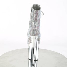 Pleaser FLAMINGO-1020CHRS Plateau Ankle Boots Multi Rhinestones Chrome Silver EU-42 / US-12