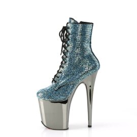 Pleaser FLAMINGO-1020CHRS Plateau Ankle Boots Rhinestones Chrome Turquoise EU-40 / US-10