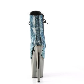 Pleaser FLAMINGO-1020CHRS Plateau Ankle Boots Rhinestones Chrome Turquoise EU-40 / US-10