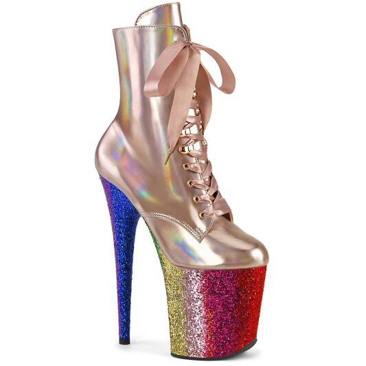 Pleaser FLAMINGO-1020HG Plateau Ankle Boots Patent Glitter Rose Gold Colorful EU-36 / US-6