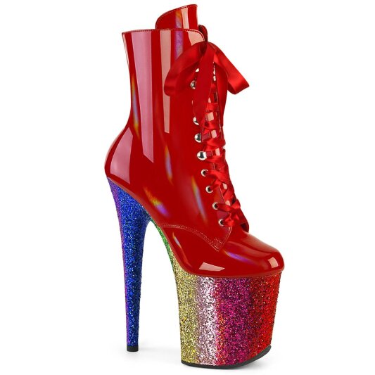 Pleaser FLAMINGO-1020HG Plateau Ankle Boots Patent Glitter Red Colorful EU-35 / US-5