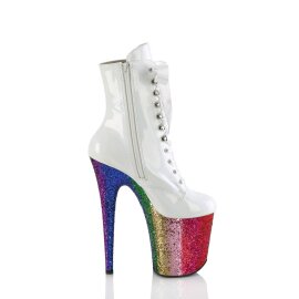 Pleaser FLAMINGO-1020HG Plateau Ankle Boots Patent Glitter White Colorful EU-36 / US-6