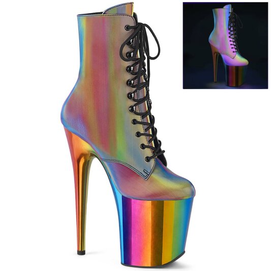 Pleaser FLAMINGO-1020RC Plateau Ankle Boots Reflection Chrome Colorful EU-37 / US-7