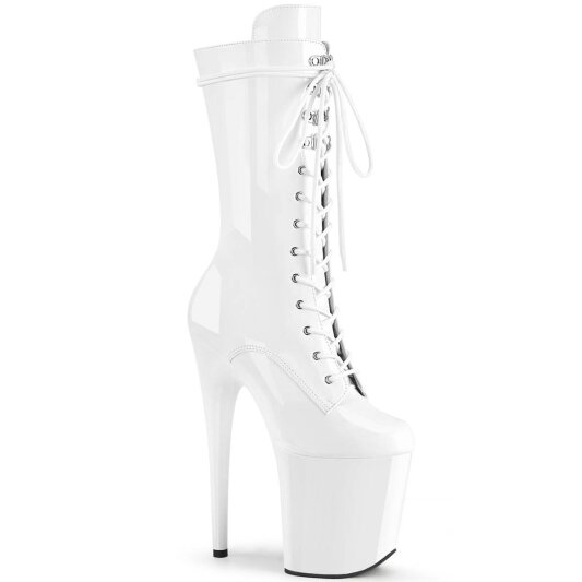 Pleaser FLAMINGO-1050 Plateau Ankle Boots Patent White EU-37 / US-7