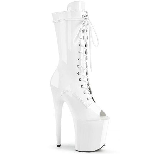 Pleaser FLAMINGO-1051 Plateau Ankle Boots Patent White EU-38 / US-8
