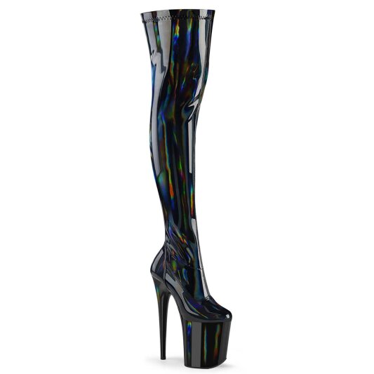 Pleaser FLAMINGO-3000HWR Plateau Overknee Boots Patent Holo Black EU-35 / US-5