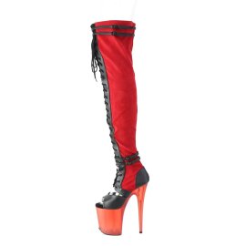 Pleaser FLAMINGO-3027 Plateau Overknee Boots Faux Suede Red EU-41 / US-11