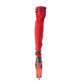 Pleaser FLAMINGO-3027 Plateau Overknee Boots Faux Suede Red EU-41 / US-11