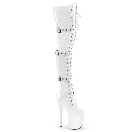 Pleaser FLAMINGO-3028 Plateau Overknee Boots Patent White EU-37 / US-7