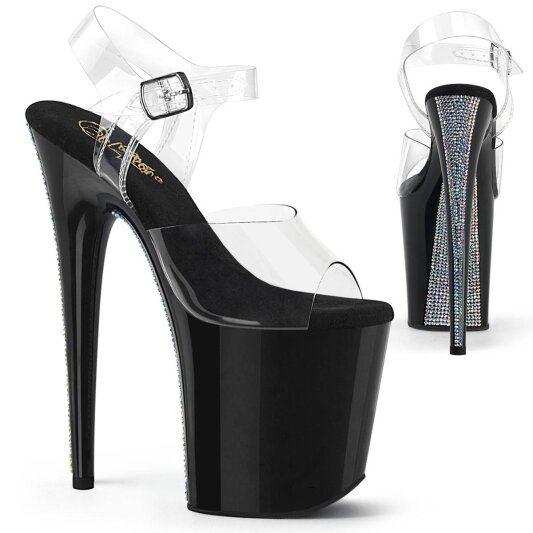 Pleaser FLAMINGO-808CRS-2 Plateau Sandalettes Rhinestones Transparent Black EU-38 / US-8