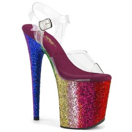 Pleaser FLAMINGO-808RBG Plateau Sandalettes Glitter Transparent Colorful EU-35 / US-5