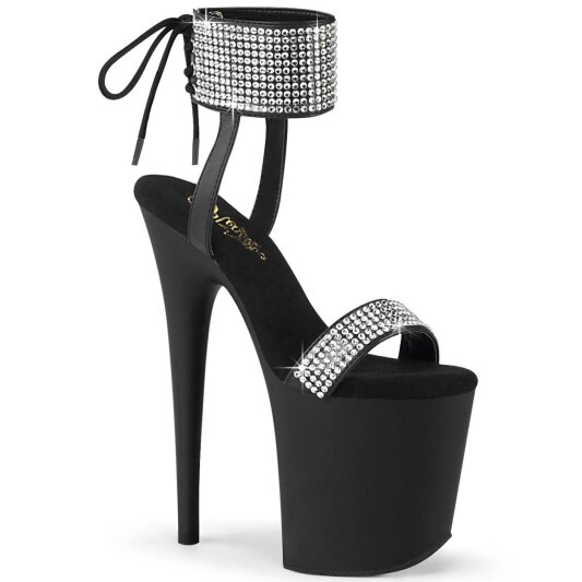 Pleaser FLAMINGO-870 Plateau Sandalettes Faux Leather Rhinestones Black Silver EU-35 / US-5