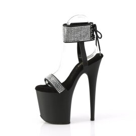 Pleaser FLAMINGO-870 Plateau Sandalettes Faux Leather Rhinestones Black Silver EU-35 / US-5