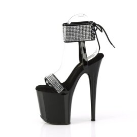 Pleaser FLAMINGO-870 Plateau Sandalettes Patent Rhinestones Black Silver EU-35 / US-5