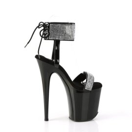 Pleaser FLAMINGO-870 Plateau Sandalettes Patent Rhinestones Black Silver EU-35 / US-5