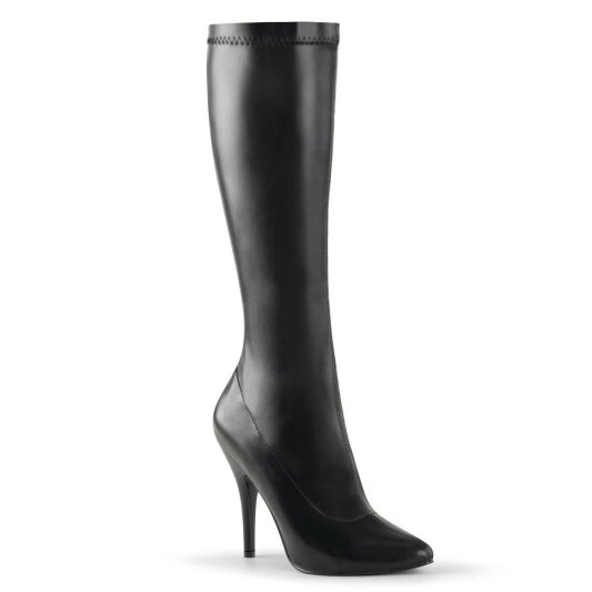 Pleaser SEDUCE-2000 Knee-High Boots Faux Leather Black EU-38 / US-8