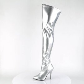 Pleaser SEDUCE-3000 Overknee Boots Faux Leather Silver EU-36 / US-6