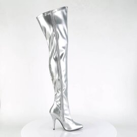 Pleaser SEDUCE-3000 Overknee Boots Faux Leather Silver EU-38 / US-8