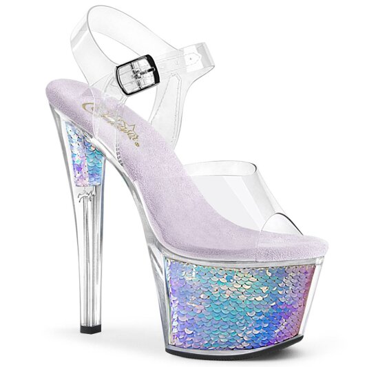 Pleaser SKY-308MC Plateau Mules Transparent Blue EU-35 / US-5