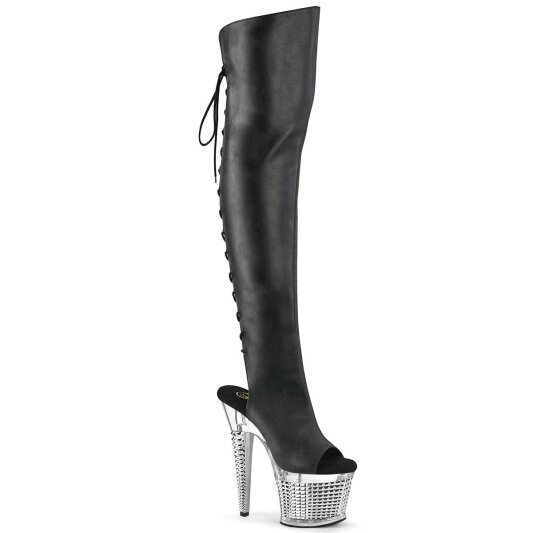 Pleaser SPECTATOR-3019 Plateau Overknee Boots Leather Chrome Black EU-40 / US-10