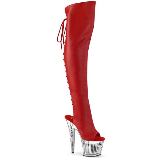Pleaser SPECTATOR-3019 Plateau Overknee Boots Faux Leather Chrome Red EU-40 / US-10