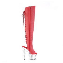 Pleaser SPECTATOR-3019 Plateau Overknee Boots Faux Leather Chrome Red EU-40 / US-10