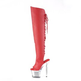 Pleaser SPECTATOR-3019 Plateau Overknee Boots Faux Leather Chrome Red EU-38 / US-8