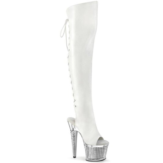 Pleaser SPECTATOR-3019 Plateau Overknee Boots Faux Leather Chrome White EU-36 / US-6