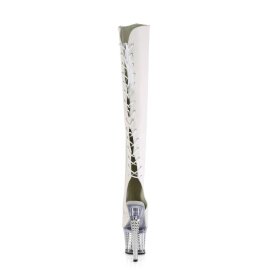 Pleaser SPECTATOR-3019 Plateau Overknee Boots Faux Leather Chrome White EU-36 / US-6