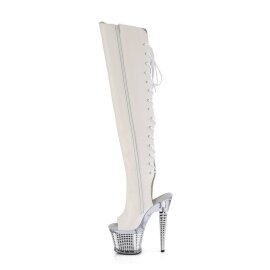 Pleaser SPECTATOR-3019 Plateau Overknee Boots Faux Leather Chrome White EU-38 / US-8