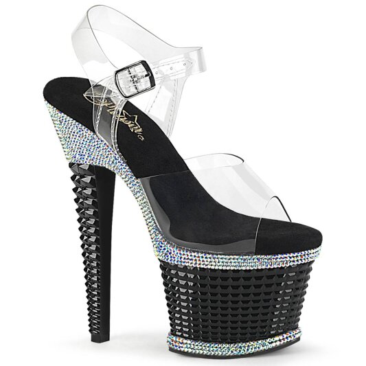 Pleaser SPECTATOR-708RS Plateau Sandalettes Rhinestones Silver EU-38 / US-8