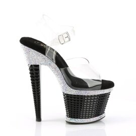 Pleaser SPECTATOR-708RS Plateau Sandalettes Rhinestones Silver EU-38 / US-8
