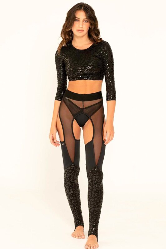 Paradise Chick Leggings Superhero Sticky Garter Leopard Black M