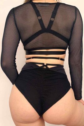 Lunalae Shorts High Waist Claire Mesh Cut Out Black S