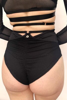 Lunalae Shorts High Waist Claire Mesh Cut Out Black M