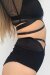 Lunalae Shorts High Waist Claire Mesh Cut Out Black M