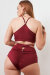 Lunalae Shorts High Waist Bailey Adjustable Cut Out Burgundy S